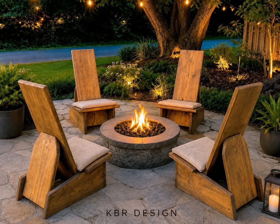 -Outdoor Plank Chairs Set (4)-