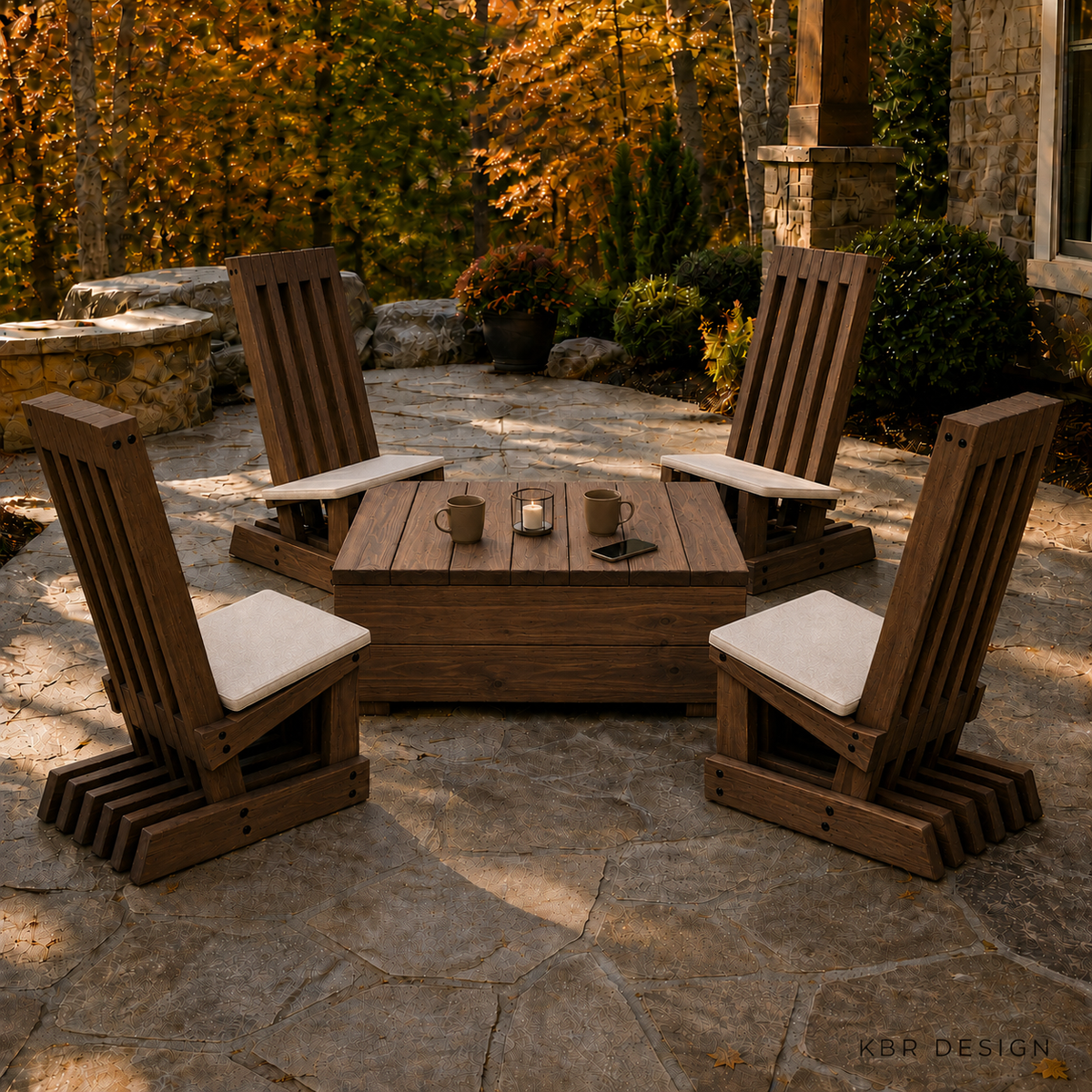 -Custom Original Shadow Slat™ Outdoor Chair Set (4) + Low Profile Outdoor Table-